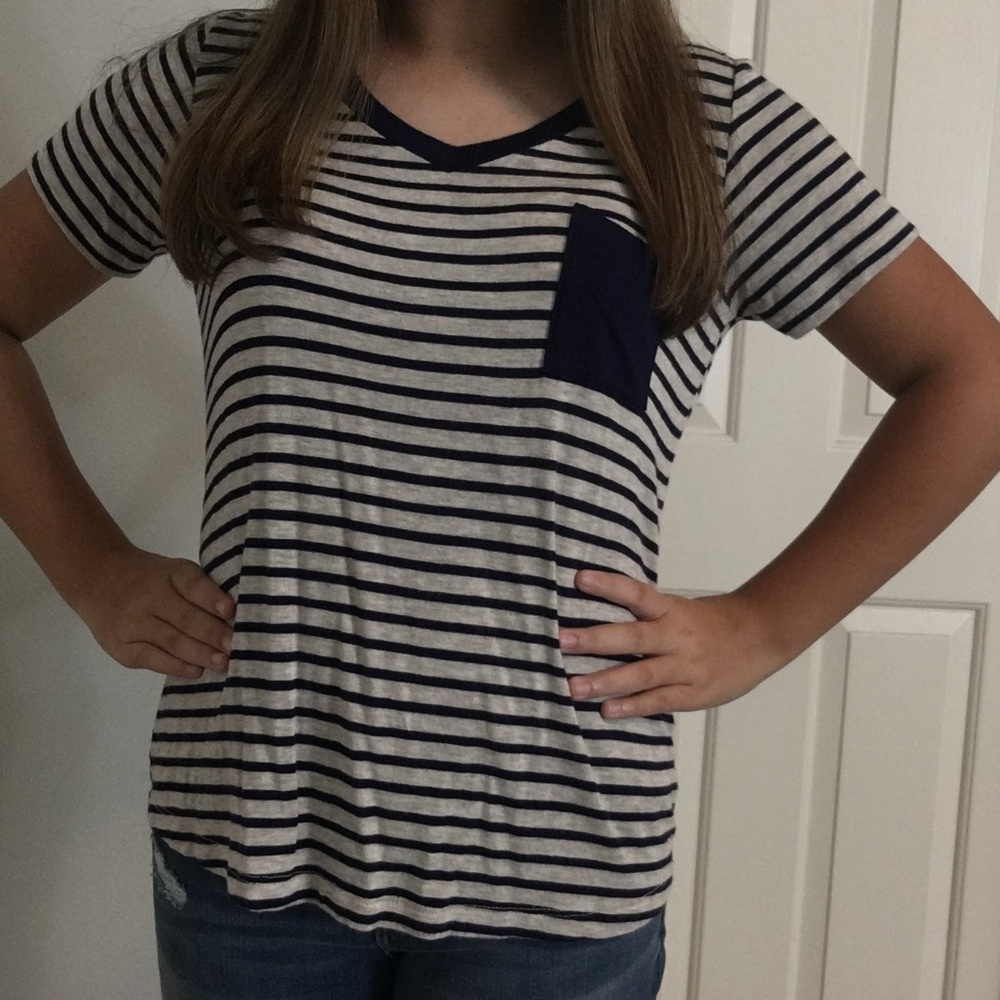 Navy Blue Stripped Pocket Shirt